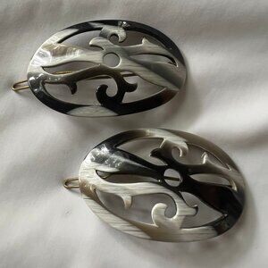 Vintage Made in France Marbled Lucite Hair Clip Barrette Accessory Set of 2